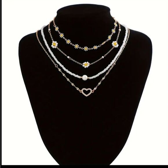 Boho Beaded Multilayered Gold Necklace - Picture 3 of 5